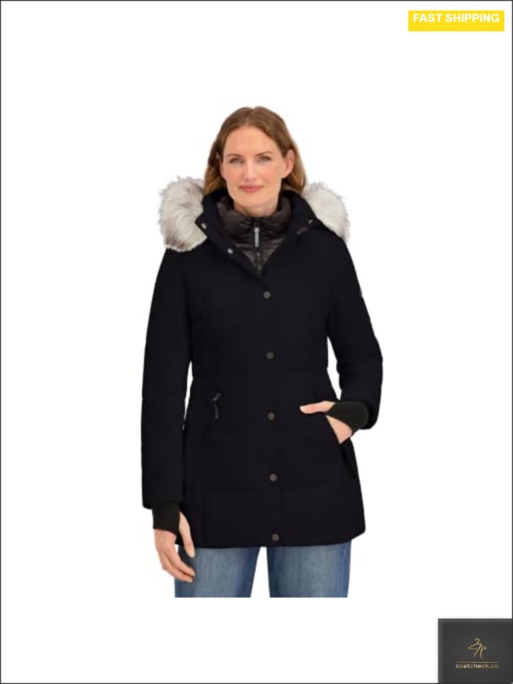 Women's Heavyweight Puffer Jacket Faux Fur Hood Wind Water Resistant Bib Insert